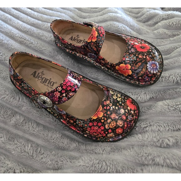 Alegria Shoes - Alegria Paloma Multi Color Floral Patent Leather Mary Jane Clogs Shoes 36
